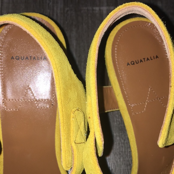 Aquatalia Yellow Suede Leather Heeled Ankle Sandals with Buckle - Picture 6 of 9